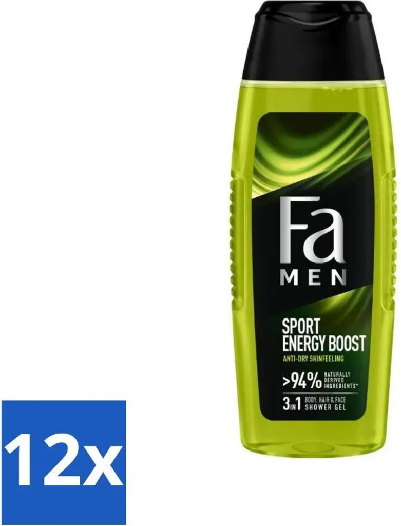 Fa Men Sport Energy Boost Gel Douche 3-en-1 250ml - Lot de 12 Pièces