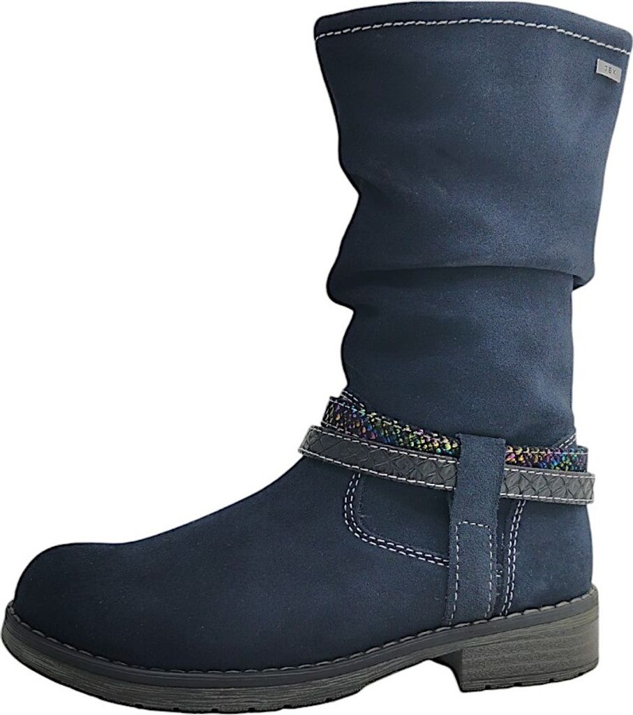 A single blue boot is shown against a white background.