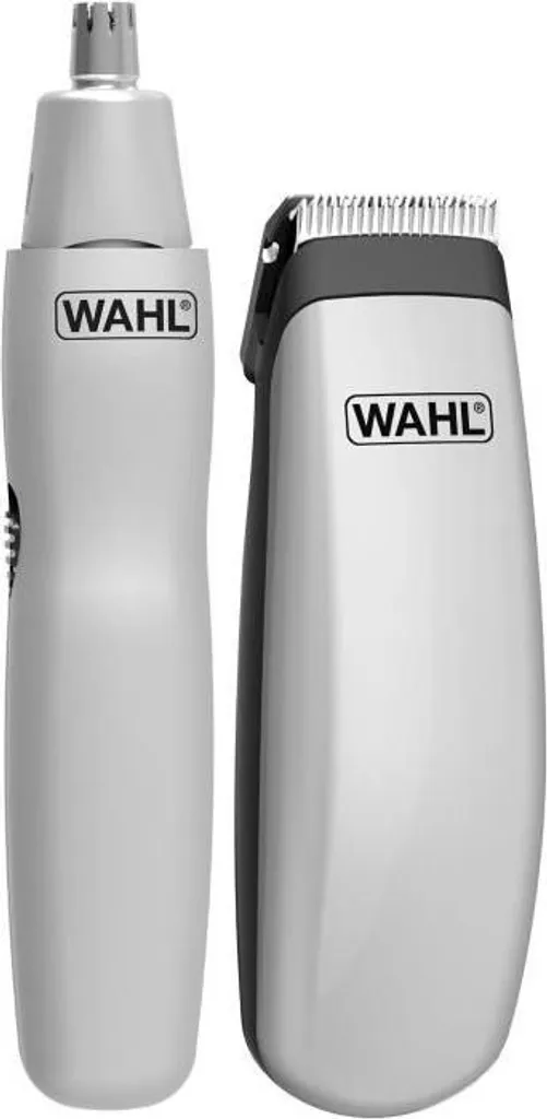 Kit da viaggio per la cura della barba, WAHL TRAVEL KIT, alimentato a batteria, rifinitore per naso/orecchie, 6 impostazioni, grigio