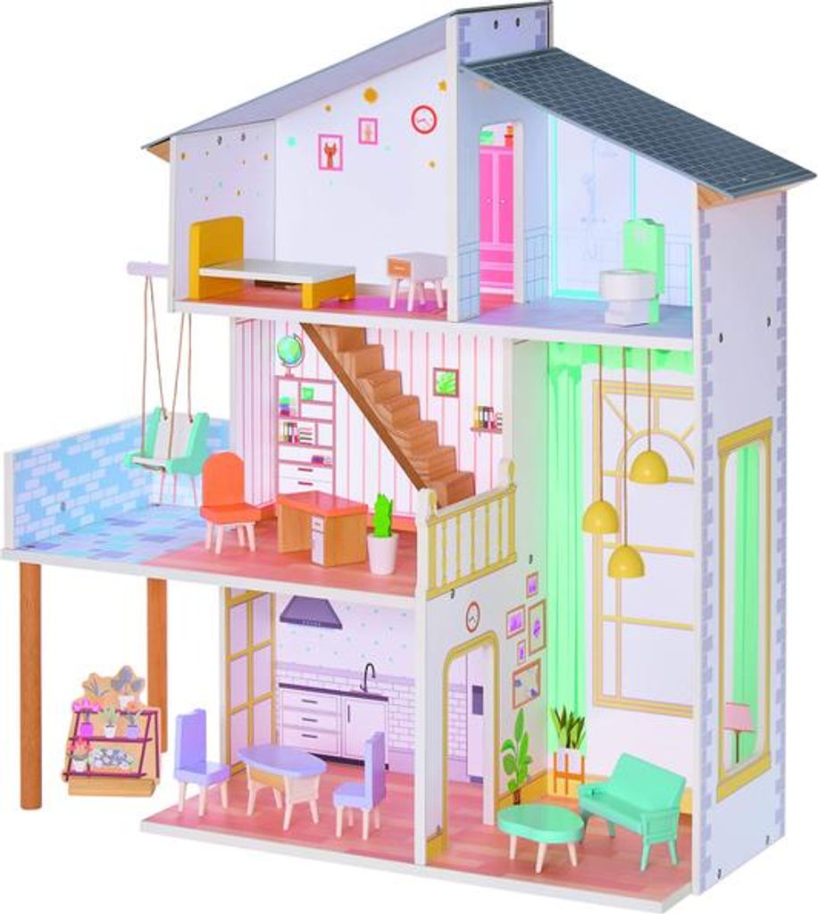 3-stöckiges Puppenhaus aus Holz für Kinder