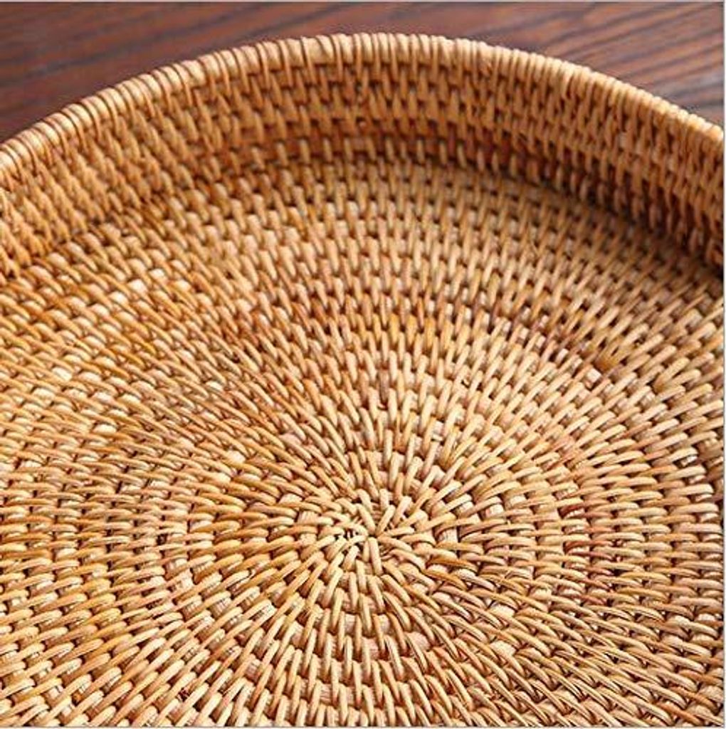 Rundes Serviertablett aus Rattan - Servierschale aus Schilfrohr - 34 cm