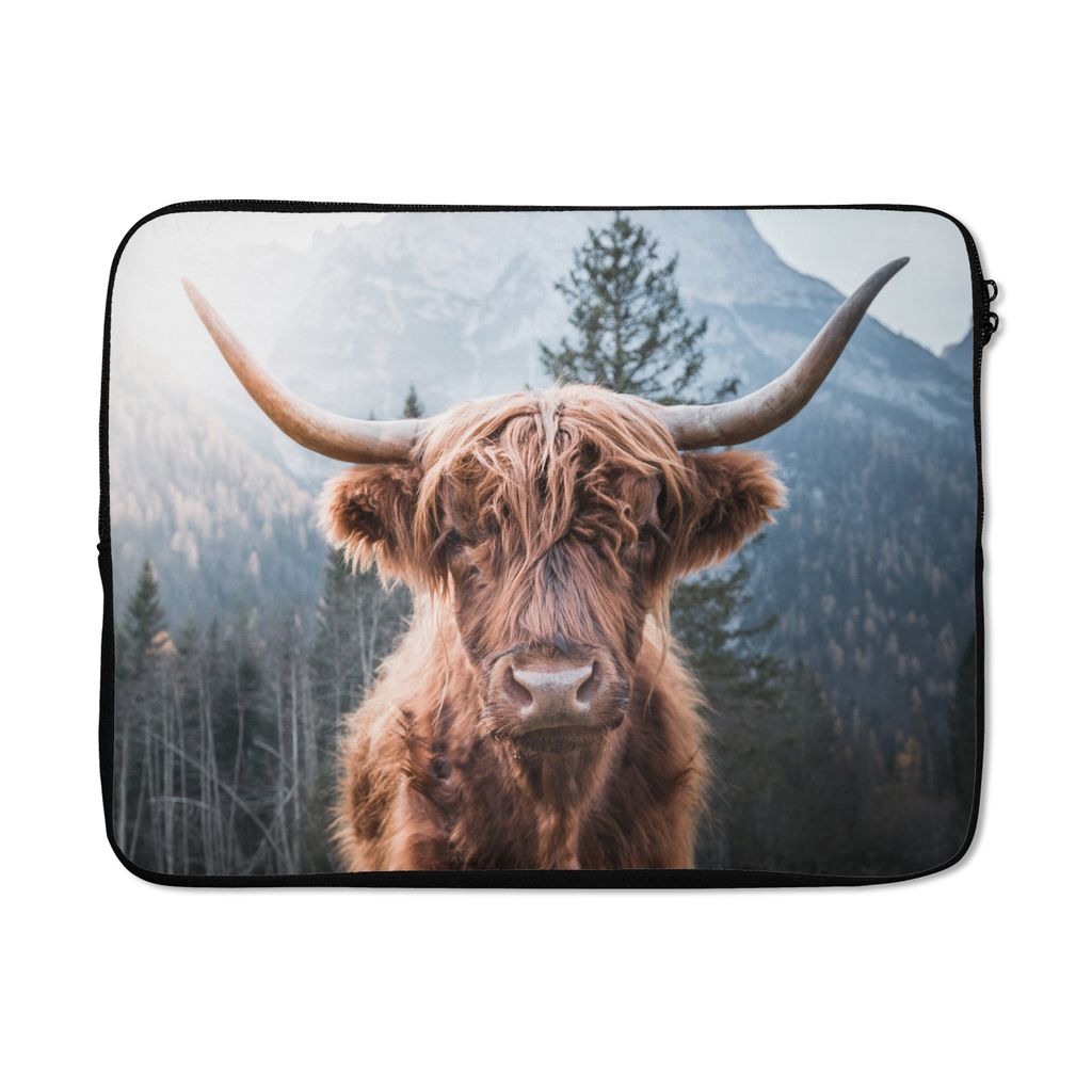 MuchoWow Laptop Hülle 15 Zoll Schottischer Hochländer - Kuh - Tiere - Berg - Natur Laptoptasche - Laptoptasche - Sleeve - Rundum-Schutz