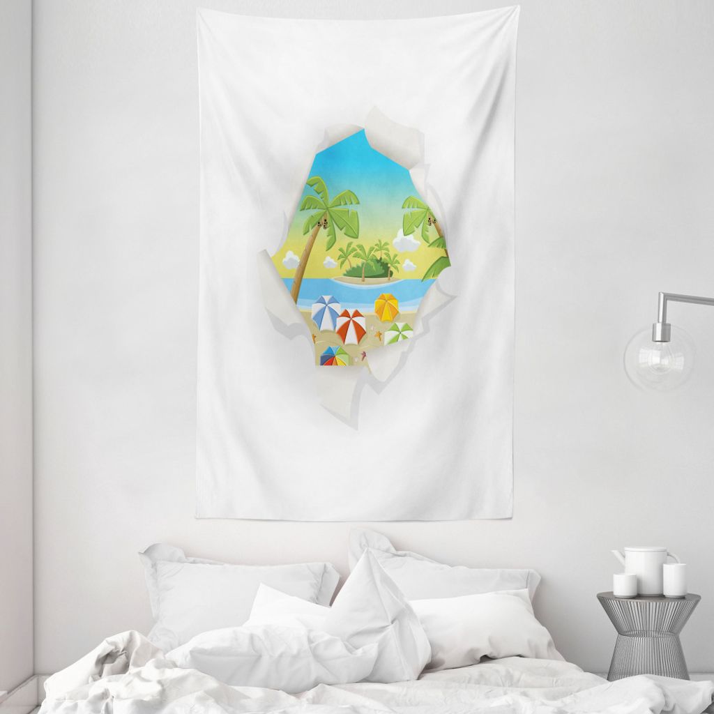 ABAKUHAUS Strand Wandteppich und Tagesdecke, Tropical Element Ozean aus Weiches Mikrofaser Stoff Waschbar ohne Verblassen Digitaldruck, 140 x 230 c...