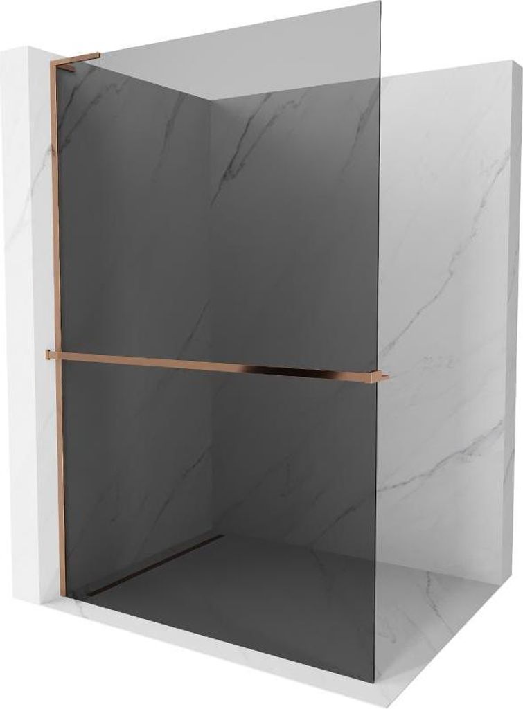 Mexen Kioto+ L Duschwand mit Regal Walk-in 100 x 200 cm, graphit, rosé-gold - 800-100-123-60-40