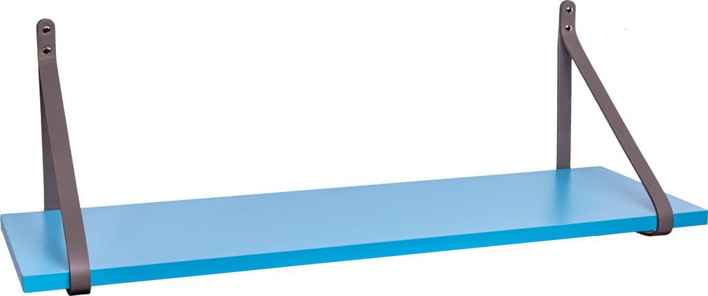 ABRATO Wandregal Maramara Blau 60x25x1,8 cm Schweberegal mit Ledergurten Aufhängung Grau