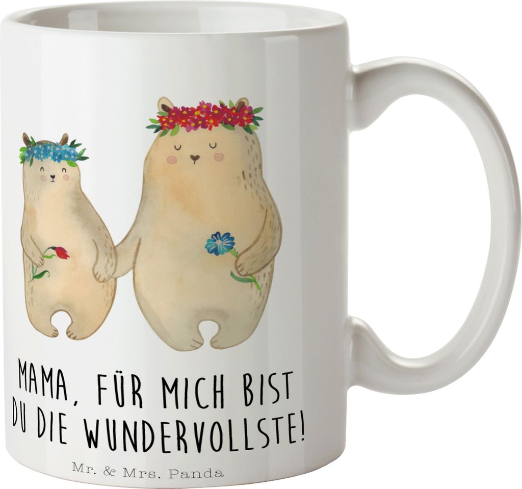 Mr. & Mrs. Panda Kaffeetasse Bären mit Blumenkranz - Weiß - Geschenk, Kaffeebecher, Vatertag, Tochter, Becher, Teetasse, Bär, Mama, Mutter, Fami...