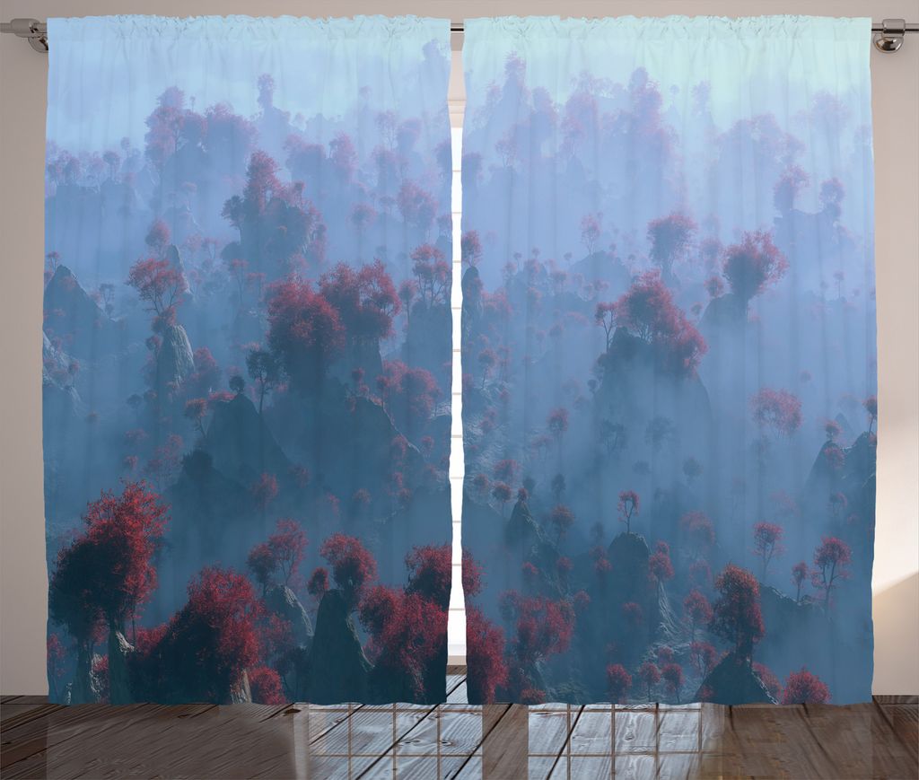ABAKUHAUS Berg Rustikaler Vorhang, Herbstbäume im Nebel, Wohnzimmer Universalband Gardinen mit Schlaufen und Haken, 280 x 225 cm, Graue Orange