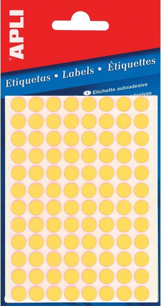 Apli – runde Etiketten im Etui, Durchmesser 8 mm, fluoreszierendes Gelb, 288 Stück, 96 pro Blatt (2079)