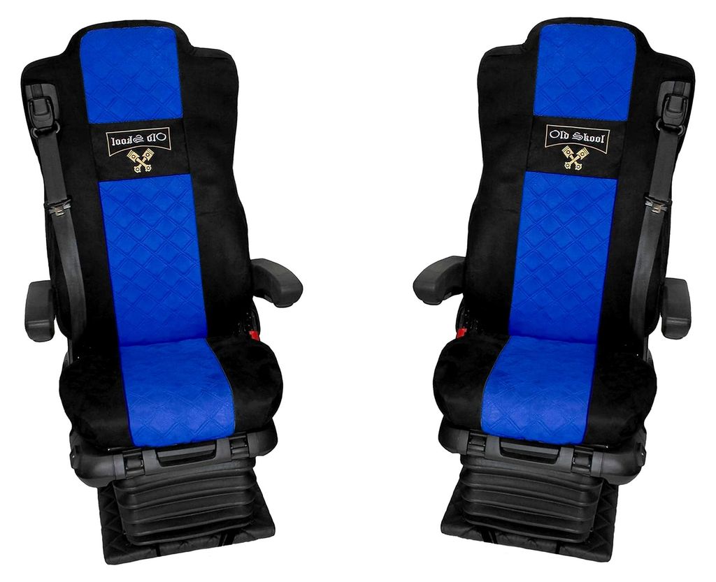 LKW Sitzbezüge für Actros Mercedes MP5 und MP4 mit luftgefederten Beifahrersitz schwarz blau, Kopfstützen-8cm