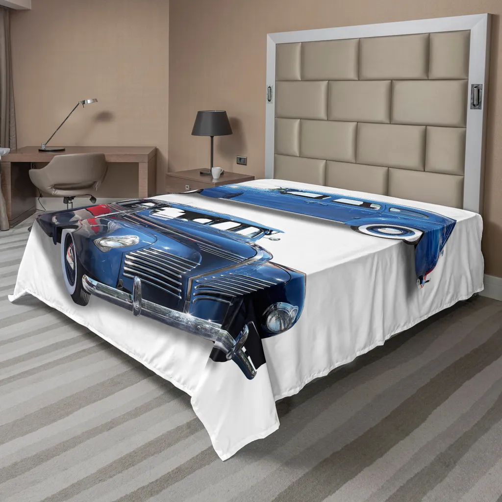 Lenzuolo Vintage Auto d'Epoca 266x260 ABAKUHAUS Rosso e Blu Top