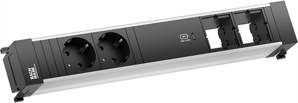 Bloc Prise Aluminium Bachmann avec Chargeur USB-C 60W et Modules Vides