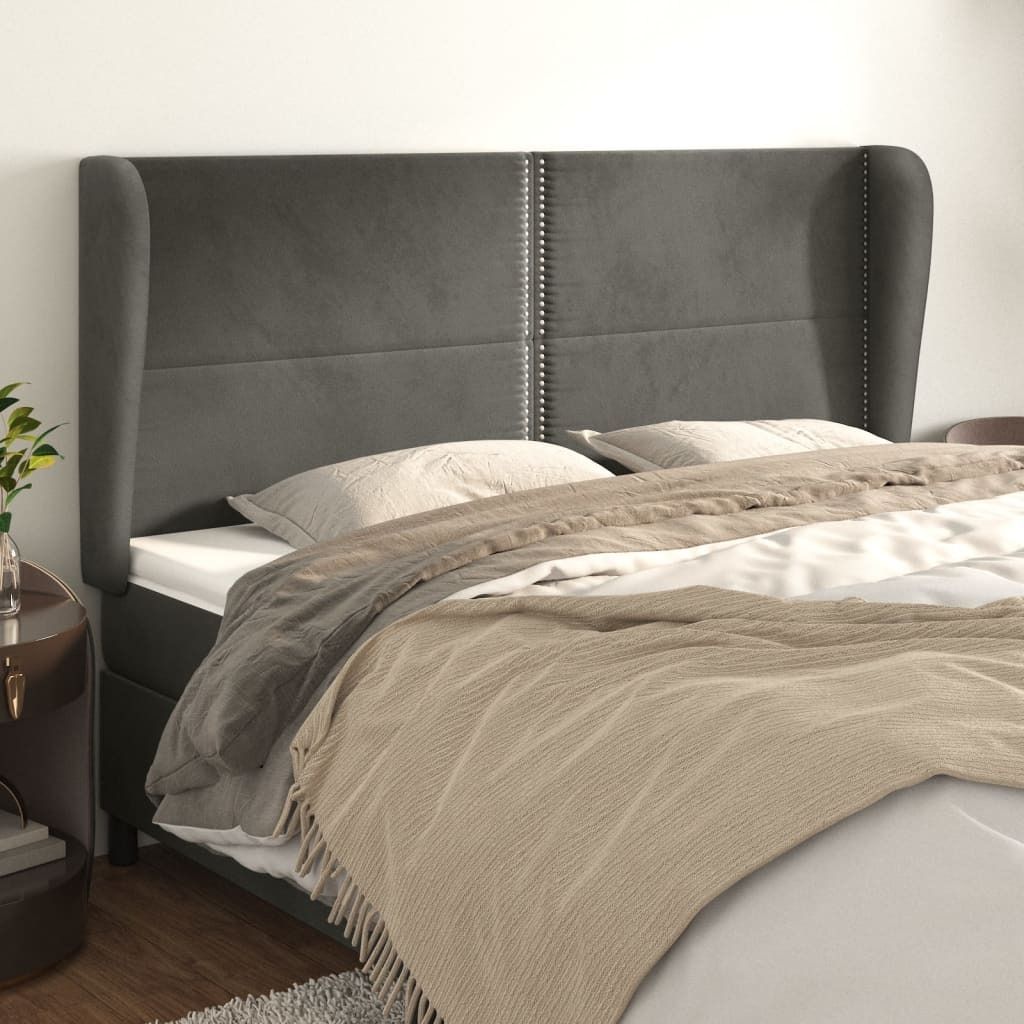 "Rabatt" Bettkopfteil modern - Kopfteil für Bett - mit Ohren Dunkelgrau 203x23x118/128 cm Samt - Kopfteile CC4196