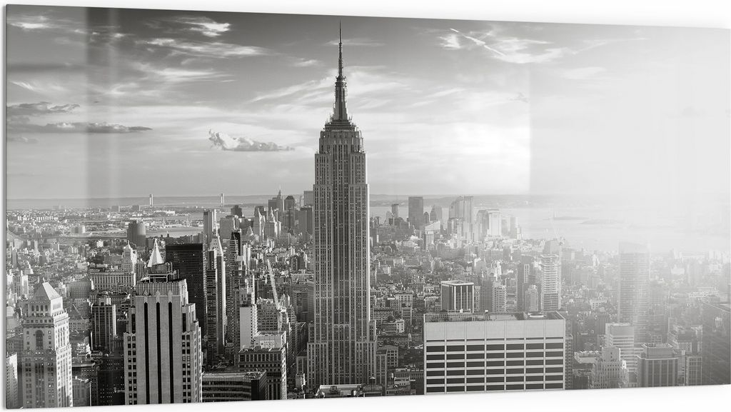 DEQORI Küchenrückwand Glas 100x50 cm 'Monochrome Metropole' Spritzschutz Bad Rückwand Küche