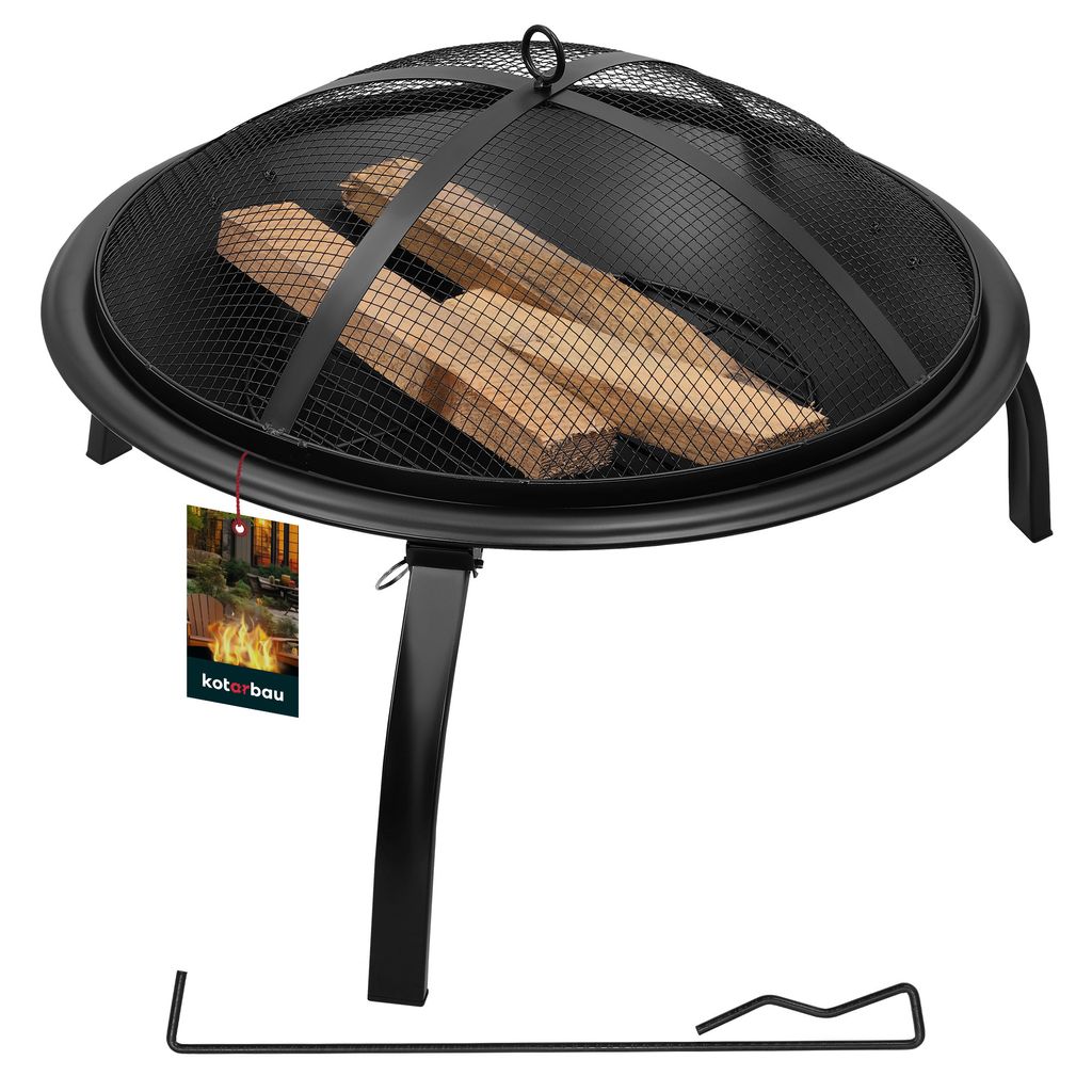 KOTARBAU Feuerschale mit Funkenschutz & Grillrost Feuerschalen für den Garten aus Stahl 58 cm Durchmesser Feuerstelle mit Schürhaken Feuerschal...