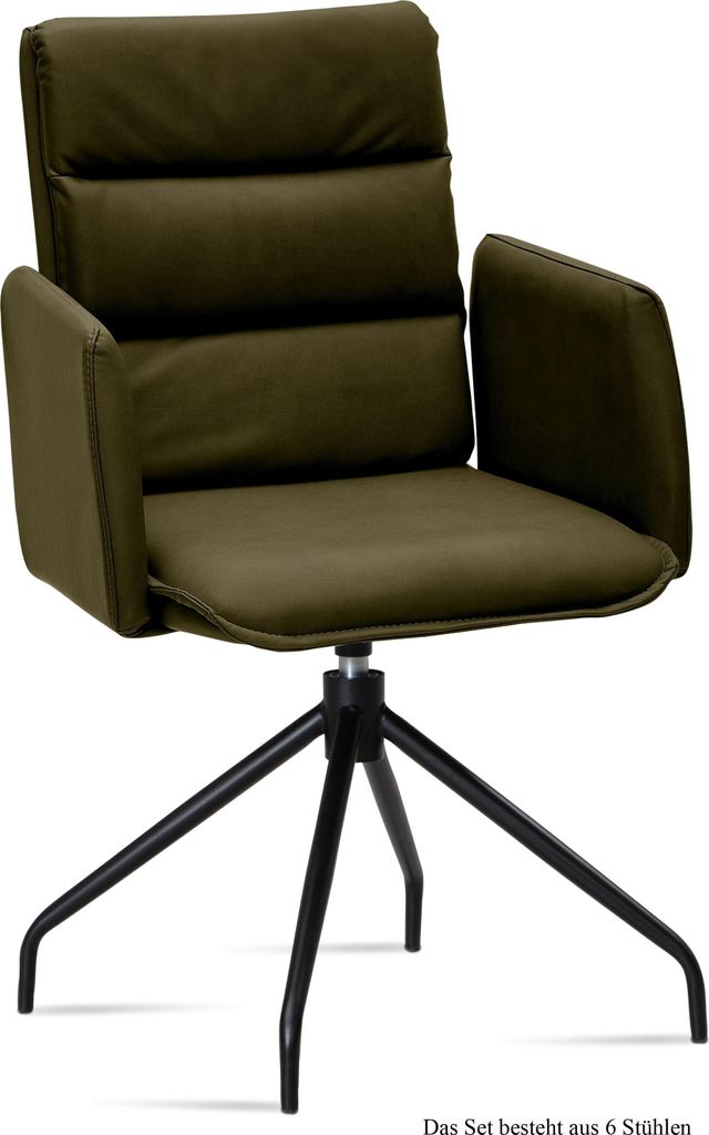 Armlehnstuhl drehbar (6er-Set) Donica 52x92x60 Schwarz/Khaki