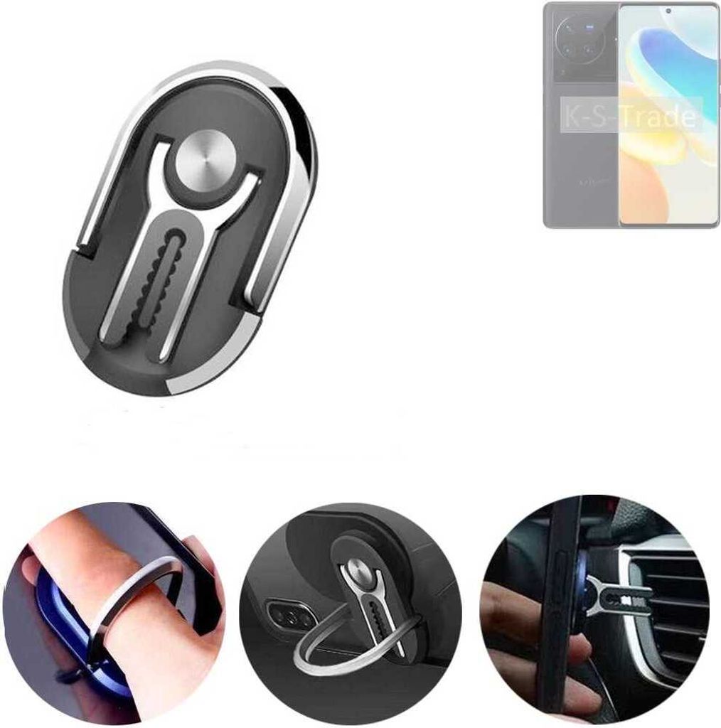 K-S-Trade 3in1 Smartphone-Ring Handy-Ring kompatibel mit Vivo X80 Pro Fingerhalterung Handyring Tischständer Lüftungsgitter-Halterung Tisch