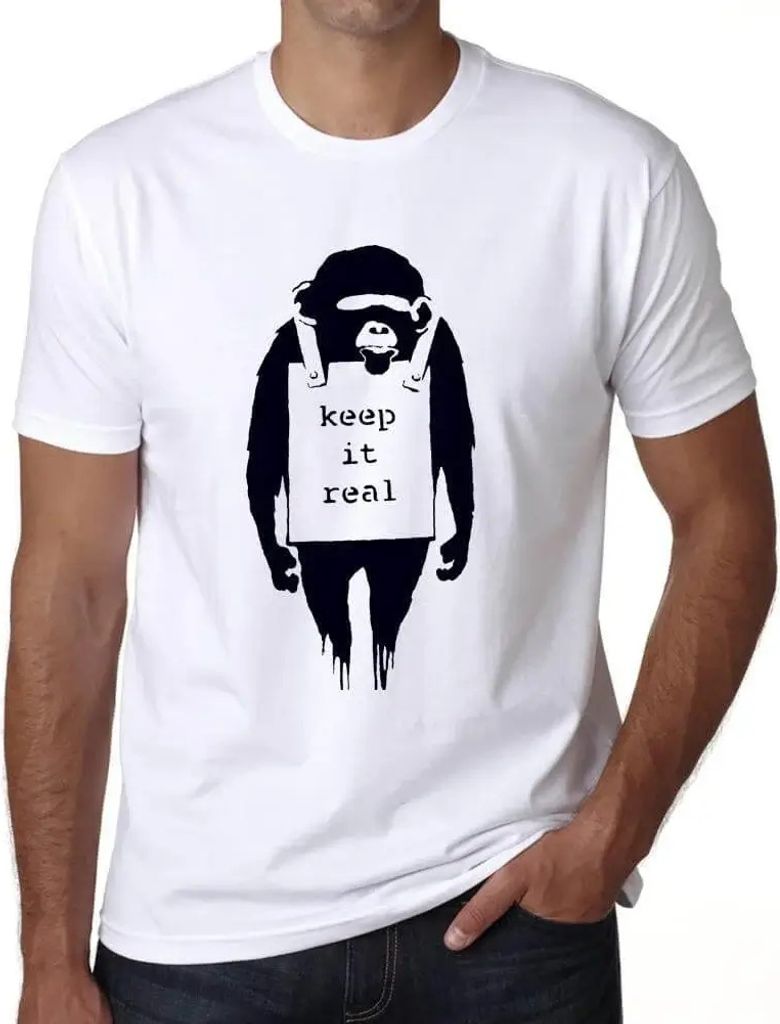 Herren Grafik T-Shirt Keep It Real Chimp 1 Öko-Verantwortlich Vintage Jahrgang Kurzarm Lustige Druck Geburtstag Geschenk Mann