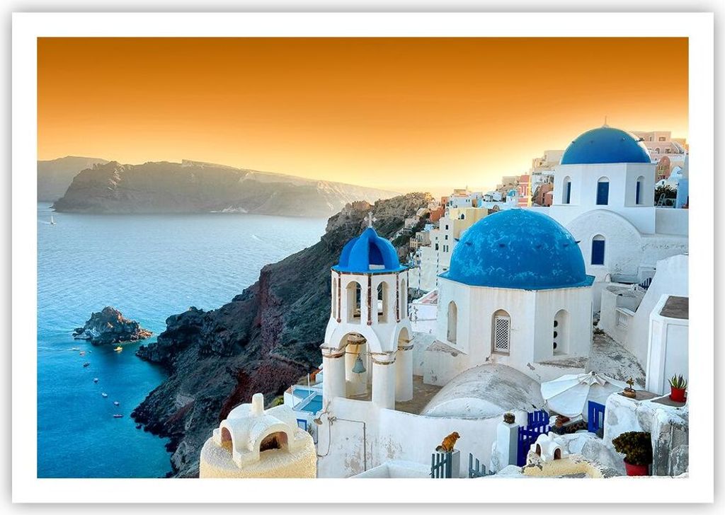 Poster - Poster ohne Rahmen - Santorini Griechenland Urlaub Insel - 100x70 cm - Wand Bild - Wanddeko - Wandbilder - Kunstposter - Wandposter - Bild...