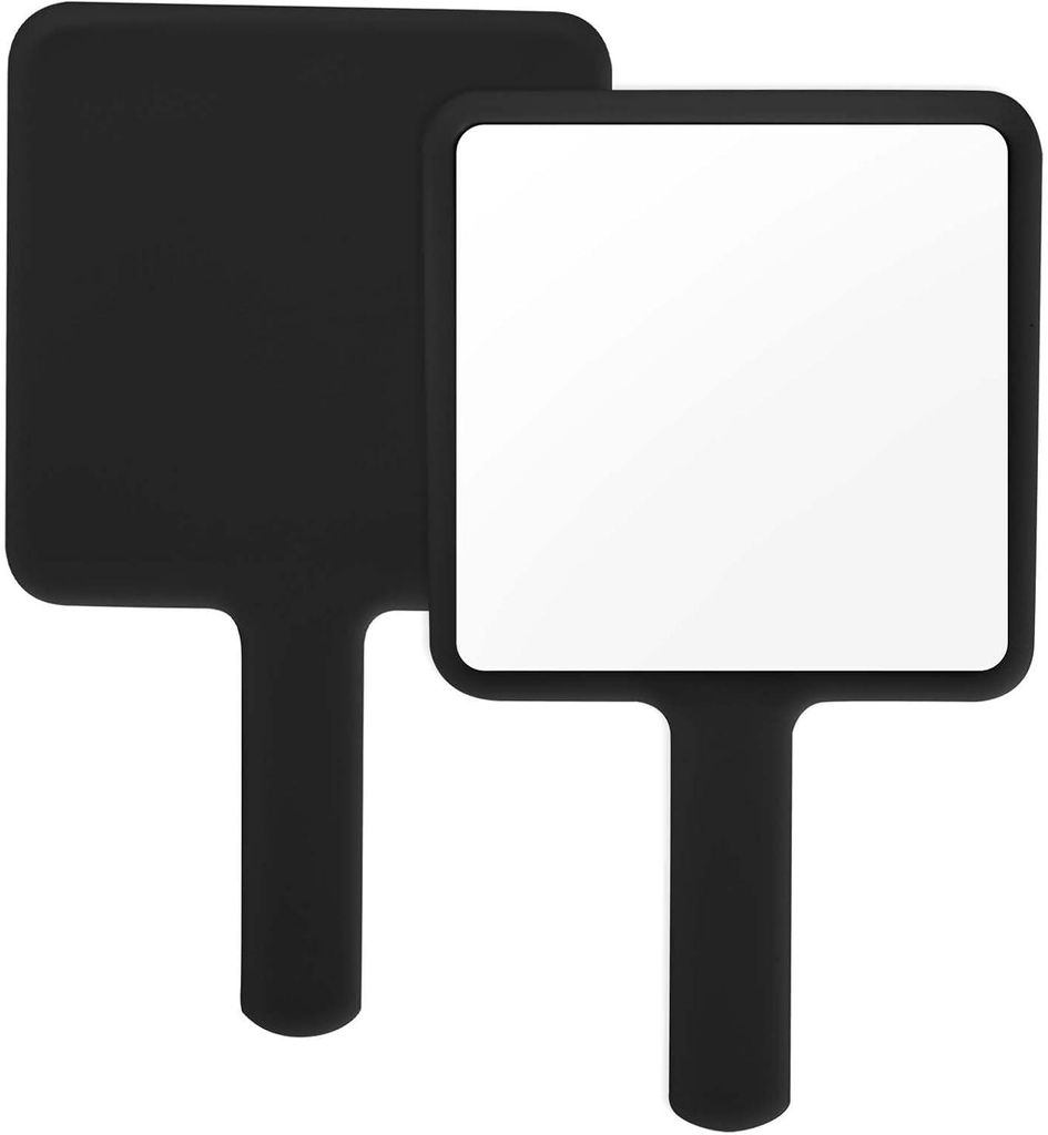 Quadratischer Handspiegel mit Griff zum Frisieren und Schminken, vielseitig einsetzbar für Reisen, Badezimmer oder Büro (schwarz)