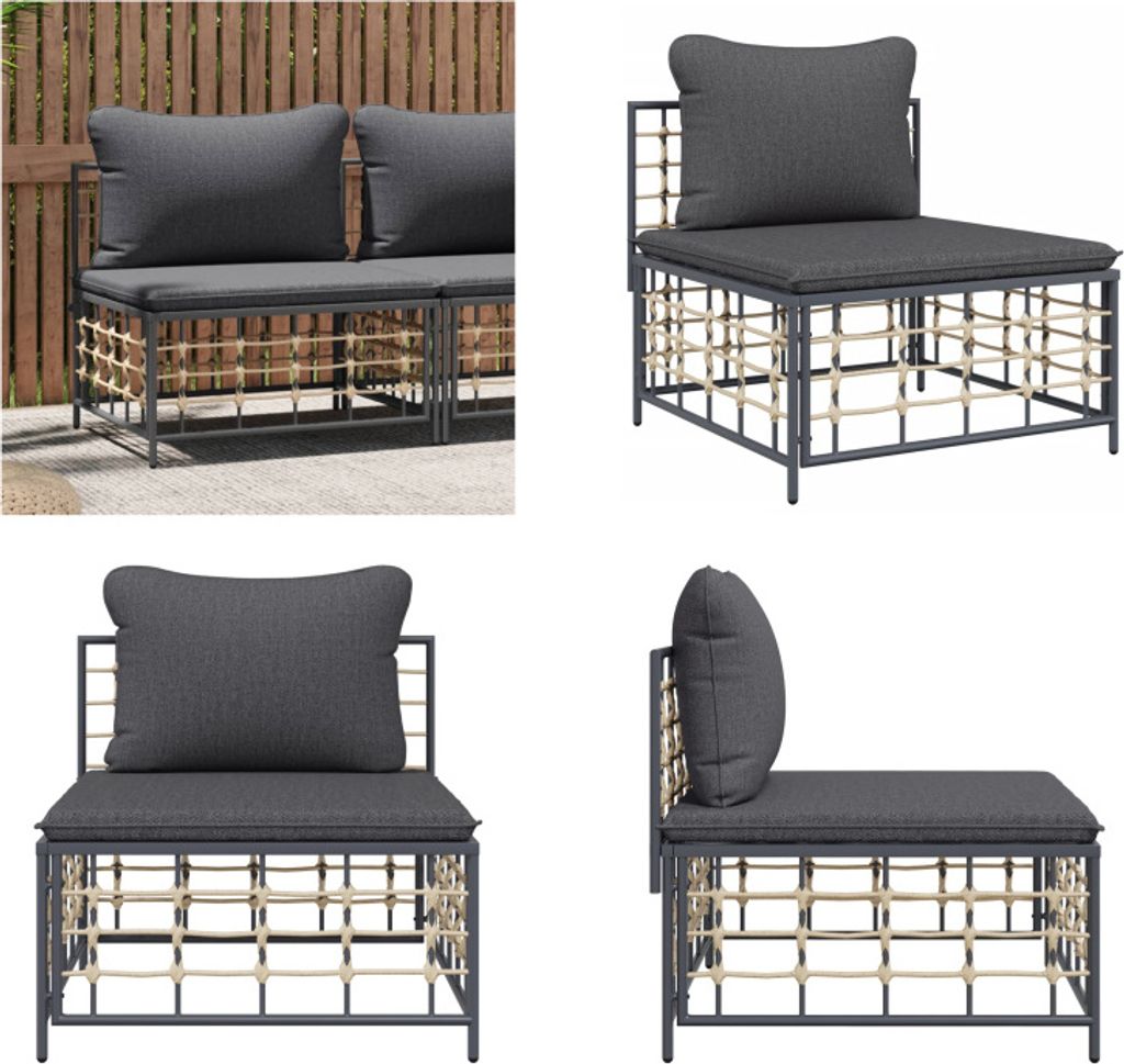 vidaXL Garten Mittelsofa mit Dunkelgrauen Kissen Poly Rattan - Garten Mittelsofa - Garten Mittelsofas - Gartensofa - Outdoor Sofa