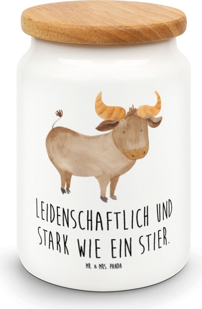 Mr. & Mrs. Panda keramikdose Sternzeichen Stier - Weiß - Geschenk, Dose, Geburtstag April, Mai, Teedose, Keksdose, Frischhaltedose, behälter, Rin...