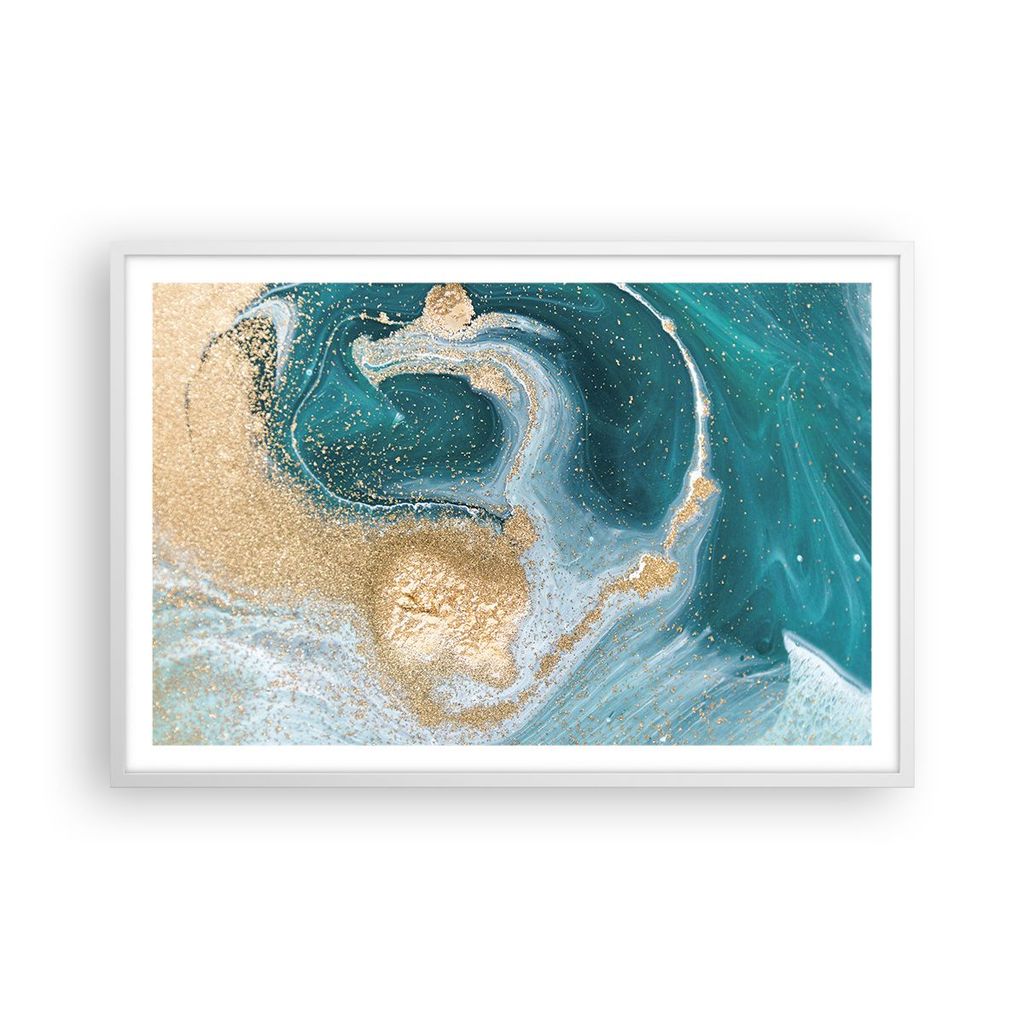 Gerahmtes Poster - Weißer Rahmen - Golden Türkis Hintergrund - 91,5x61 cm - Wand Bild - Wanddeko - Wandbilder - Kunstposter - Wandposter - Bilder...