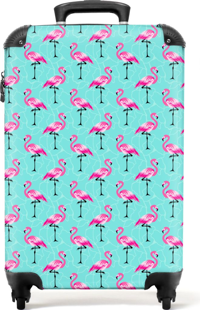 NoBoringSuitcases.com Koffer Handgepäck Trolley Rollkoffer Kleine Reisekoffer mit 4 Rollen - Flamingo - Mädchen - Kind - Blau - Design - Cabin ...