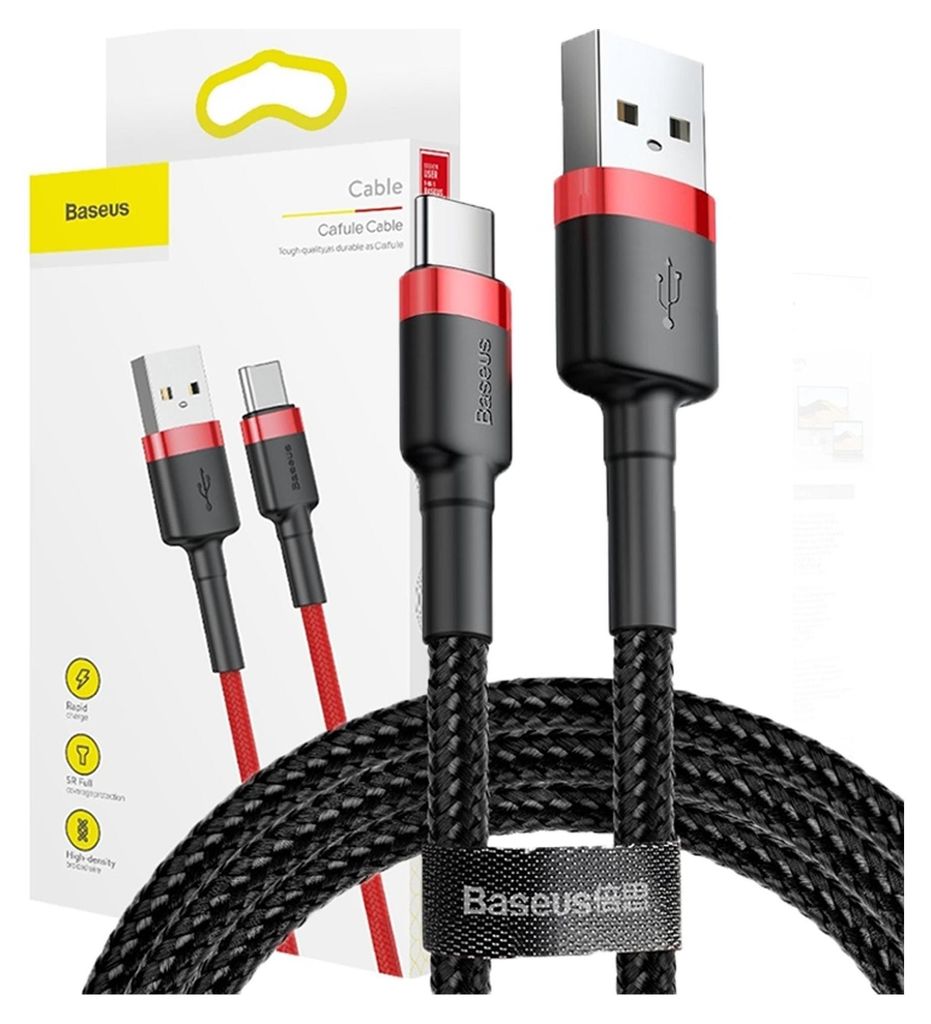 Baseus Cafule 2A 3M Cavo da Usb a Usb-C (rosso/nero) Immagine del prodotto 