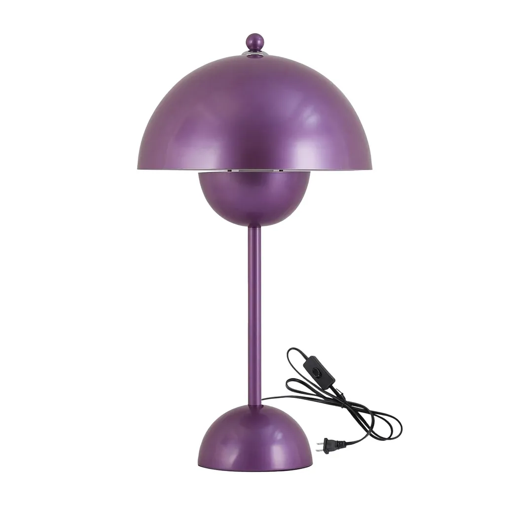 Lampe champignon design violette en métal 34 cm pour un bureau moderne
