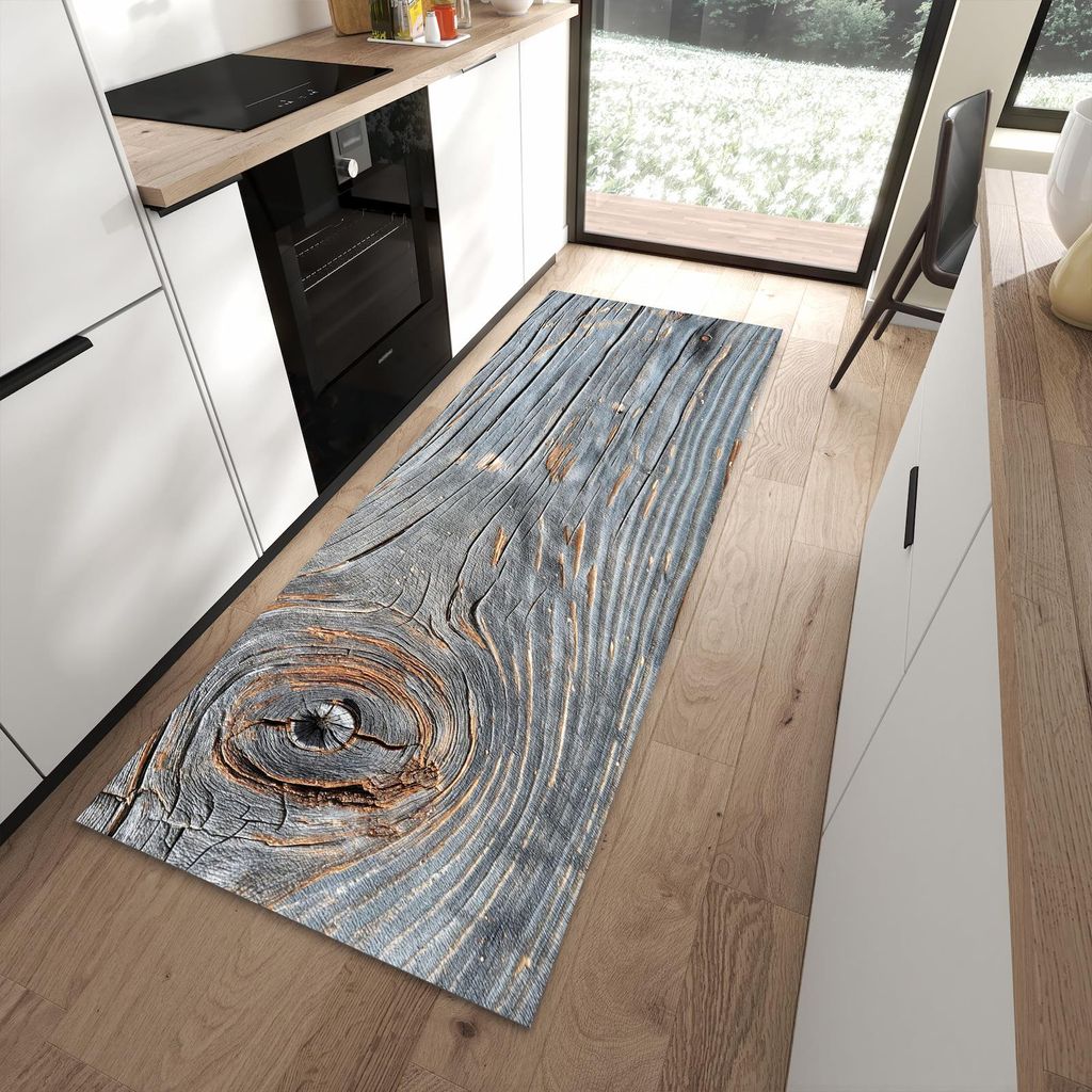 Küchenteppich 90x240cm rutschfest & abwischbar PVC Läufer - Holzstruktur Vintage