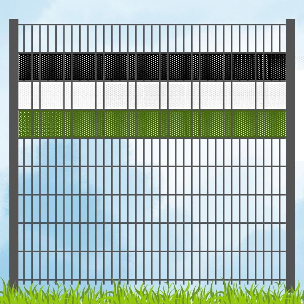 Sichtschutzstreifen in Vereinsfarben - Set SCHWARZ-WEISS-GRÜN Volle Streifenbreite Gelocht