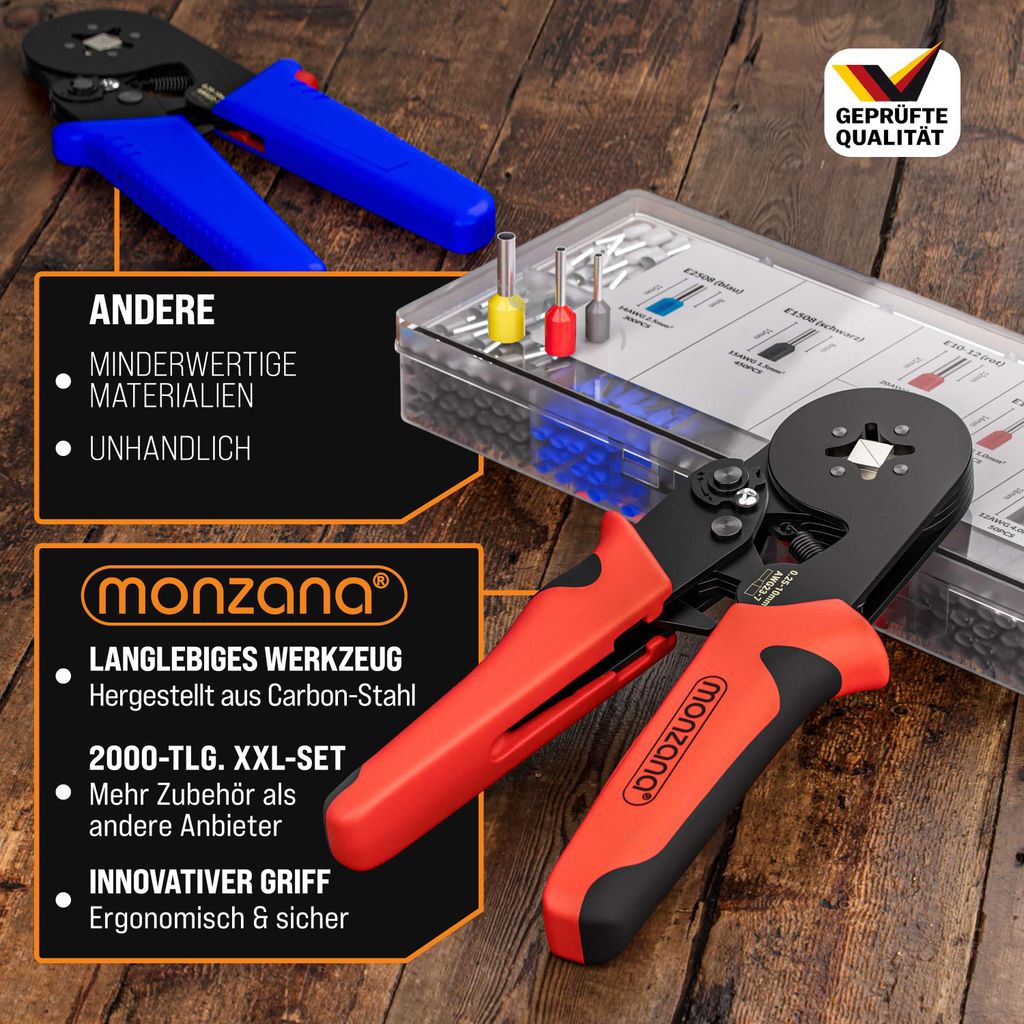MONZANA® Crimpzange 0,25-10mm² 2000 Aderendhülsen Set elektrische Steckverbinder Aufbewahrungstasche Elektriker Werkzeug Zange Presszange Kabelschuhe MONZANA® Crimpzange 0,25-10mm² 2000 Aderendhülsen Set elektrische Steckverbinder Aufbewahrungstasche Elektriker Werkzeug Zange Presszange Kabelschuhe