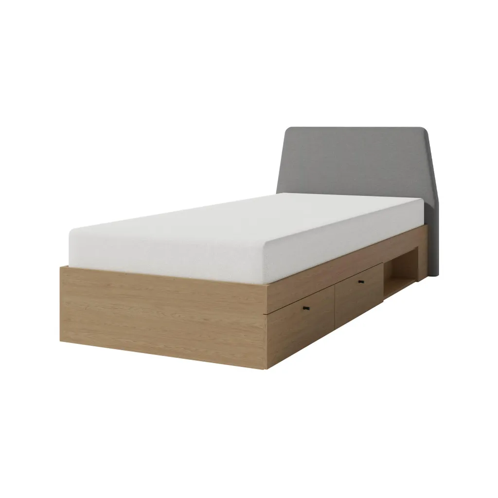 Gagnez de la place avec le lit ALEX 90x200 cm eucalyptus à tiroirs