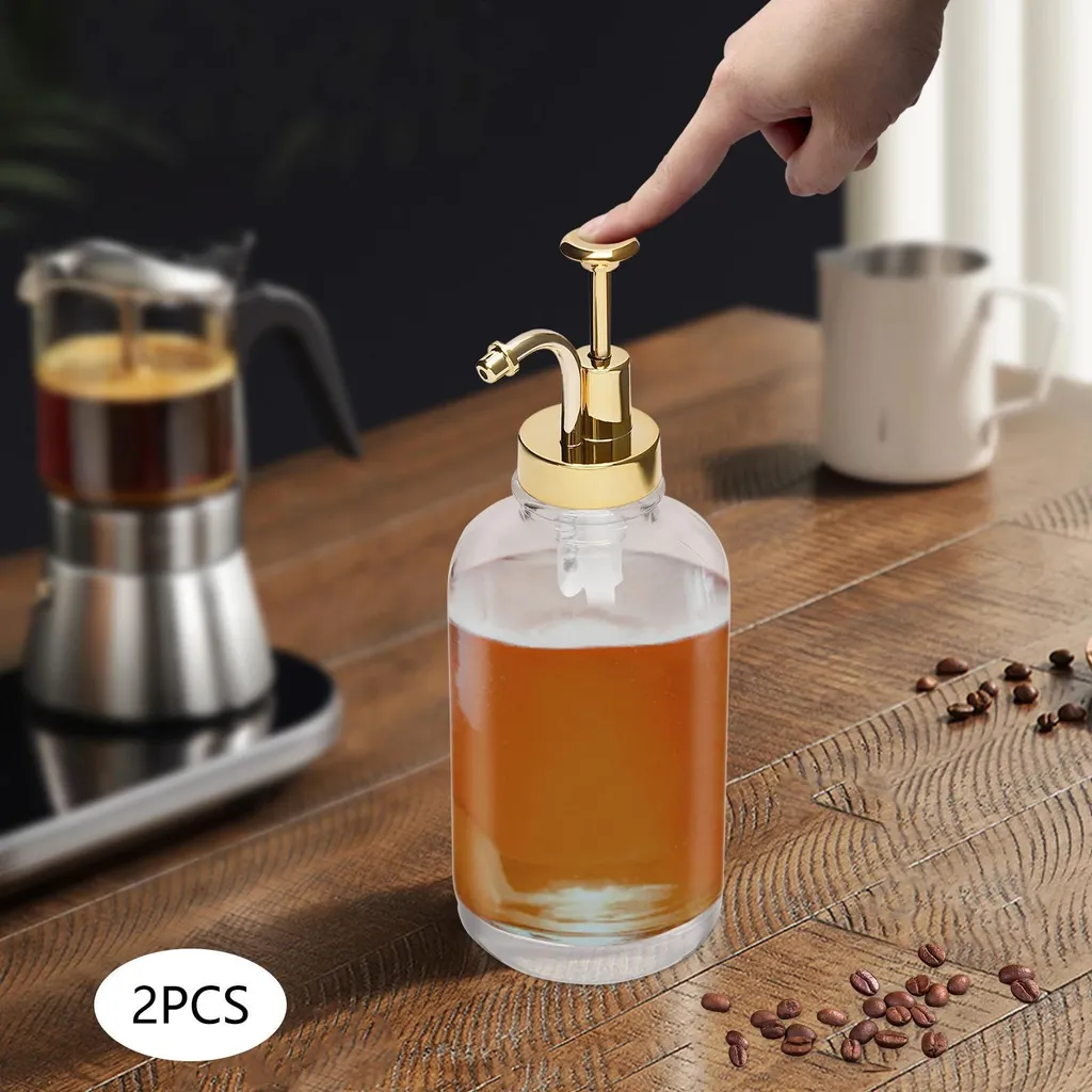Set 2 Bottiglie Dispenser Per Sciroppo Caffè 500ml Con Pompa, 24 Etichette E Imbuto Acciaio Inox, Nero - 2