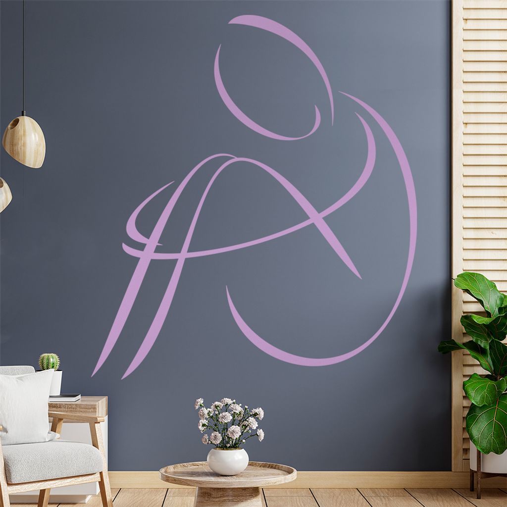 Mensch sitzend - Linien Wandtattoo in 6 Größen - Wandaufkleber Wall Sticker - Dekoration, Küche, Wohnzimmer, Schlafzimmer, Badezimmer