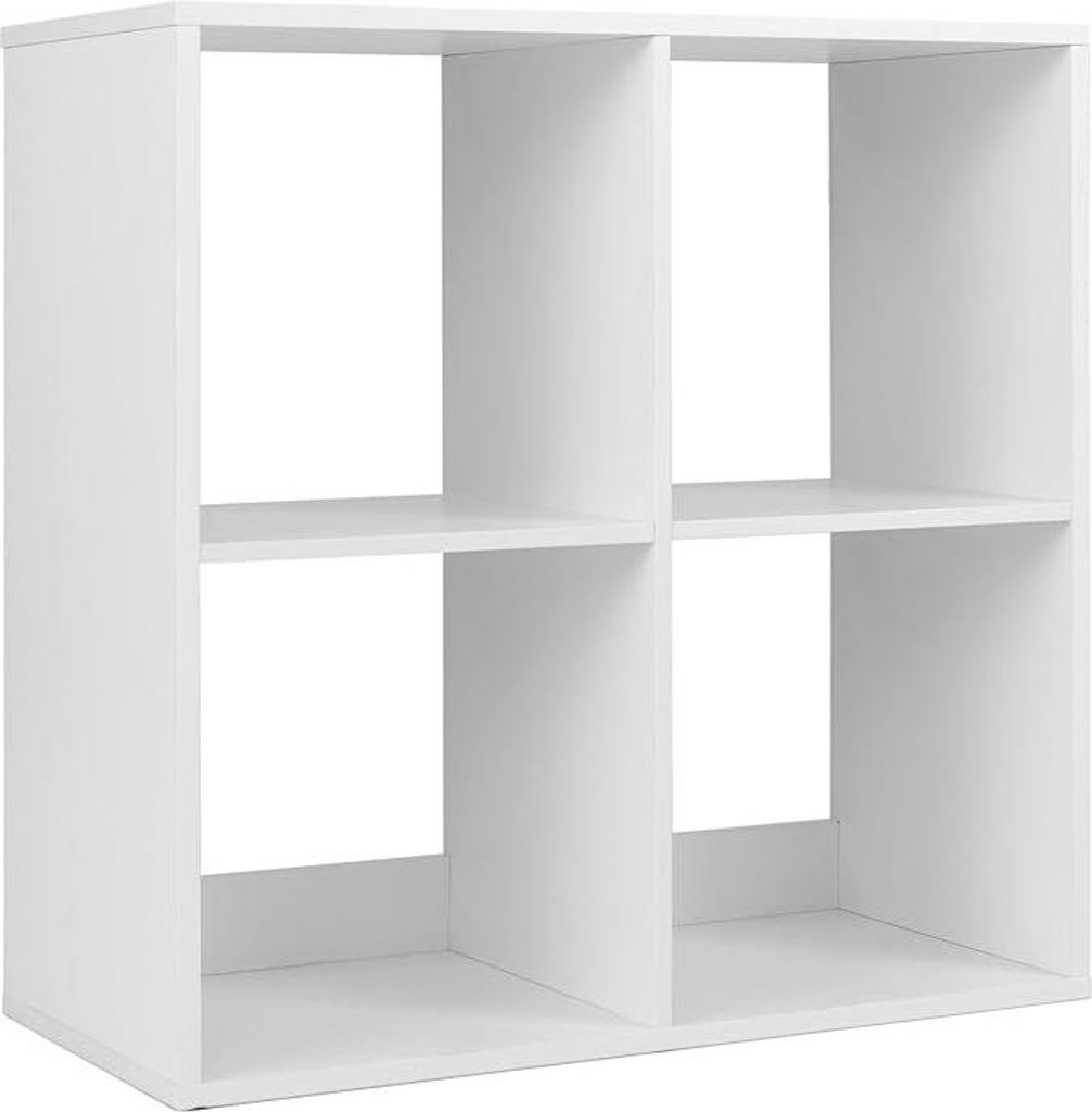 4-Würfel-Bücherregal, Boden-Bücherregal mit 4 Stauraumfächern, 2 Kippsicherungen, Moderner Aufbewahrungsorganizer für Wohnzimmer, weiß