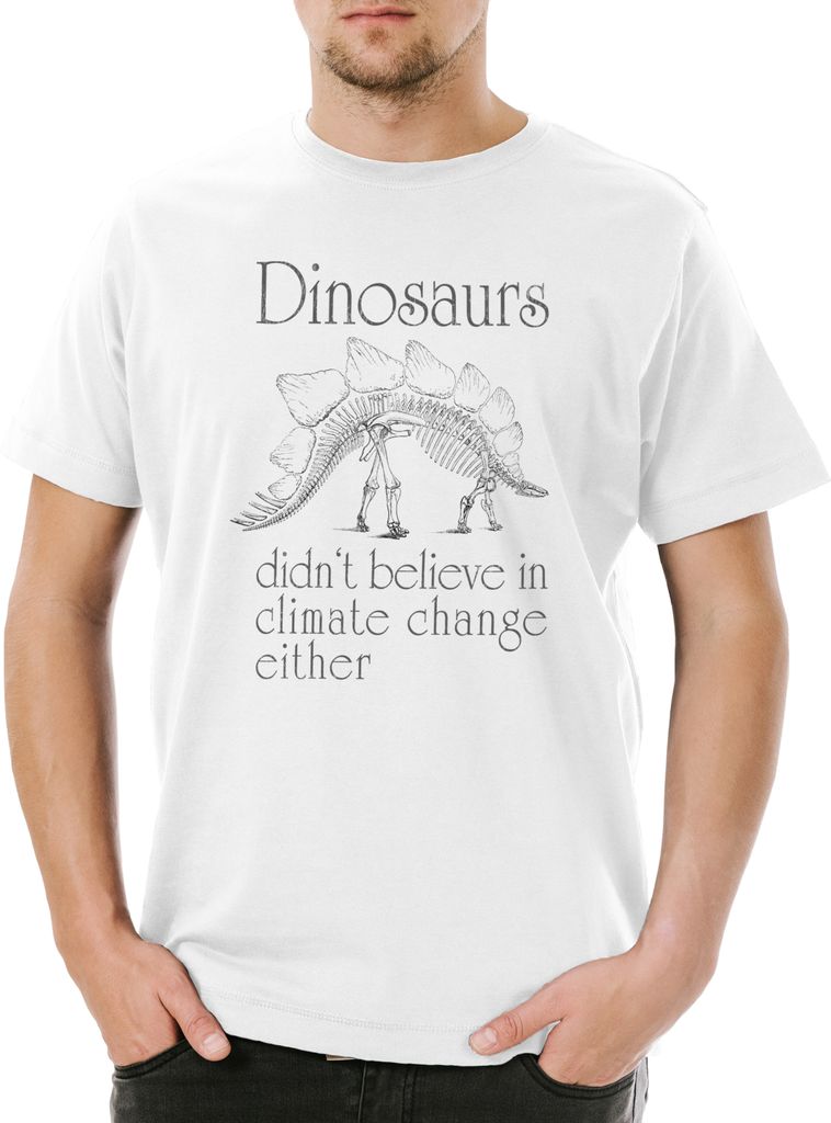 Urban Backwoods Dinosaurs Climate Change, Herren T-Shirt, Farbe: Weiß, Größe: XS