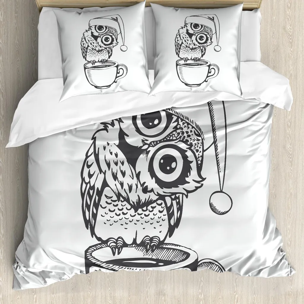 ABAKUHAUS Parure de Couette Hibou de Noël 155x220cm Gris et Blanc