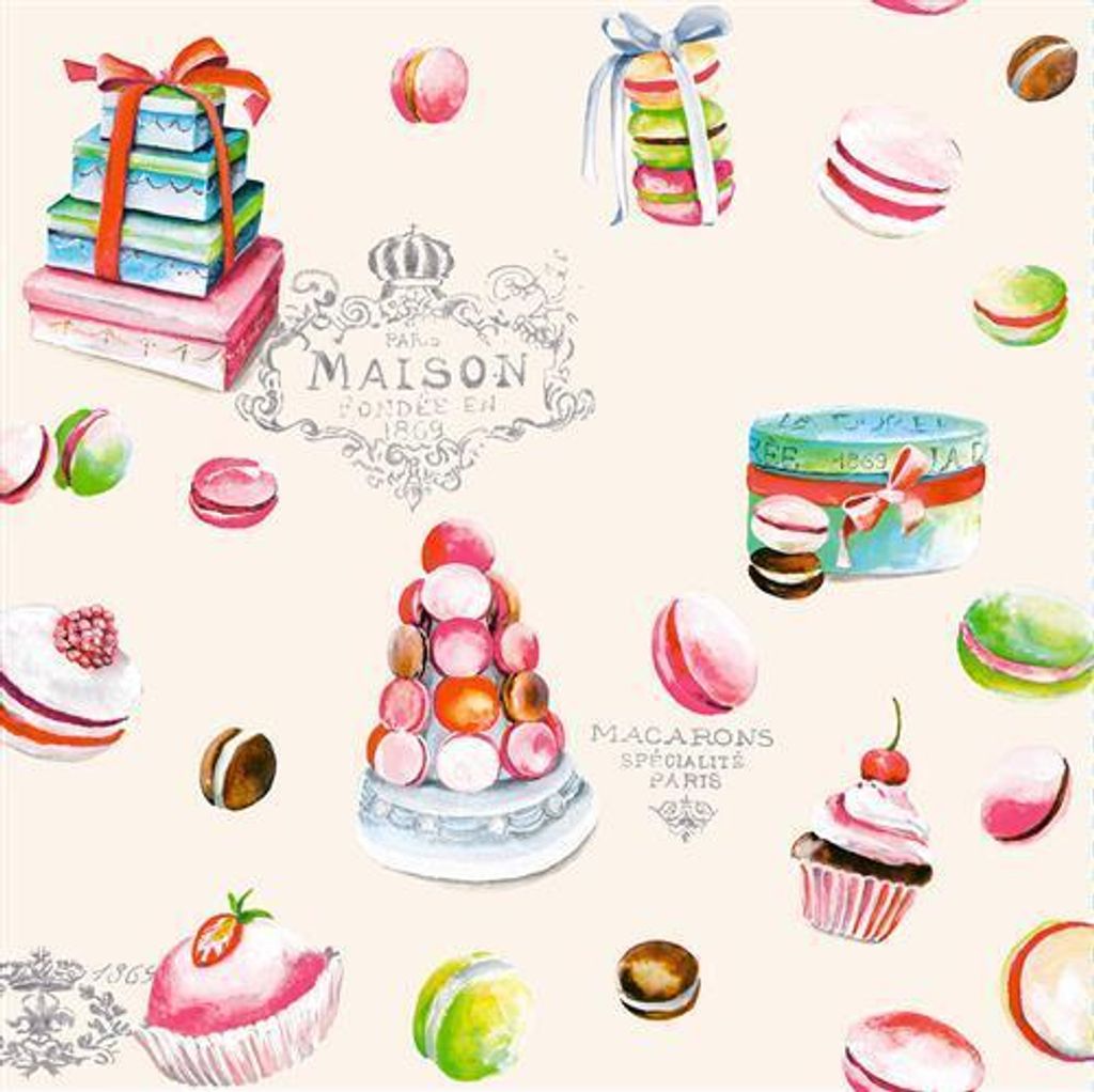 20 Servietten Macarons beige - Leckereien in allen Formen beige 33x33cm