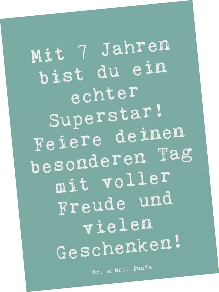 Mr. & Mrs. Panda Postkarte Spruch 7. Geburtstag Superstar - Meeresbrise - Geschenk, Postkarten, Kindergeburtstag, Ansichtskarte, besonderer Tag, bi...