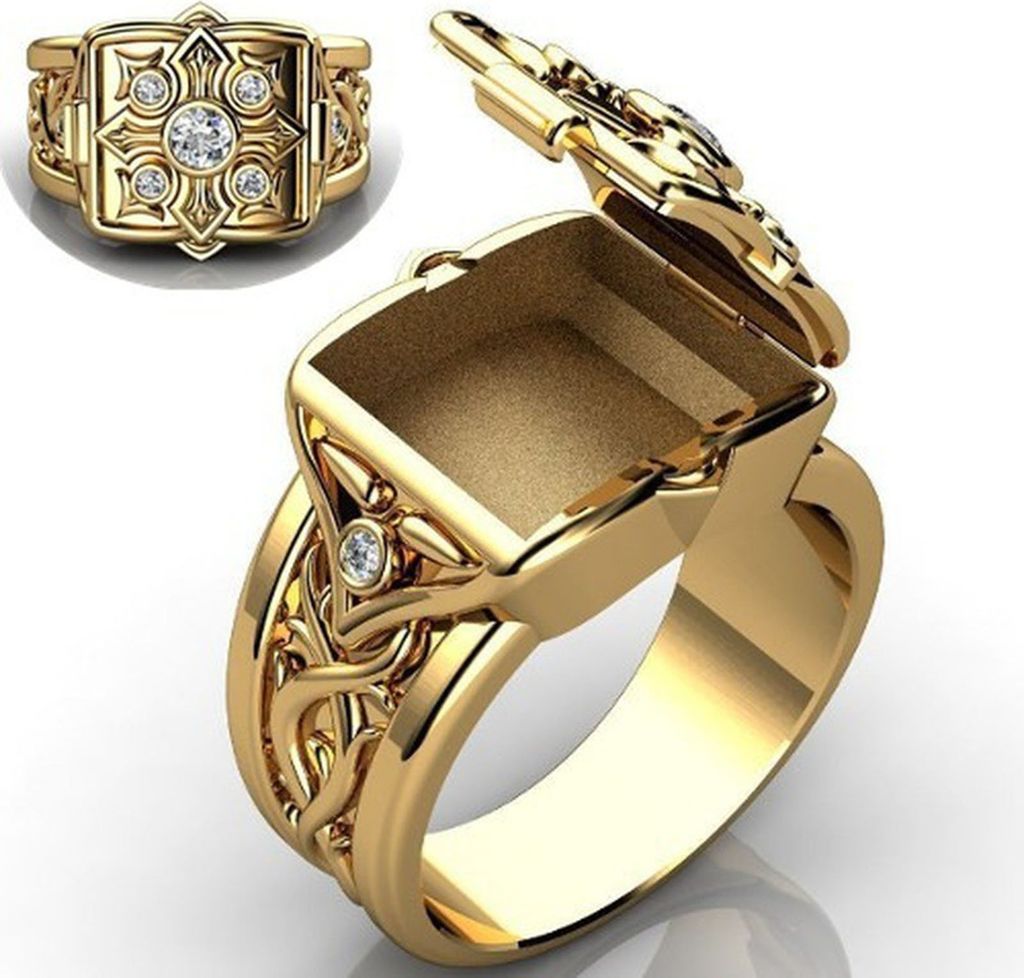 Männer Ring Box Form mit Deckel Schmuck Geometrische Flip Flop Fingerring Geburtstagsgeschenke-Golden,US 10