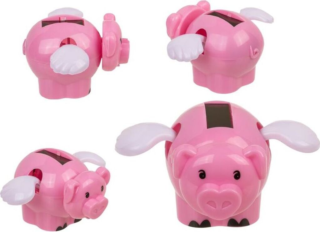 Fliegendes Schwein Solarfigur Wackelfigur, Wackelkopffigur Deko Glücksschwein