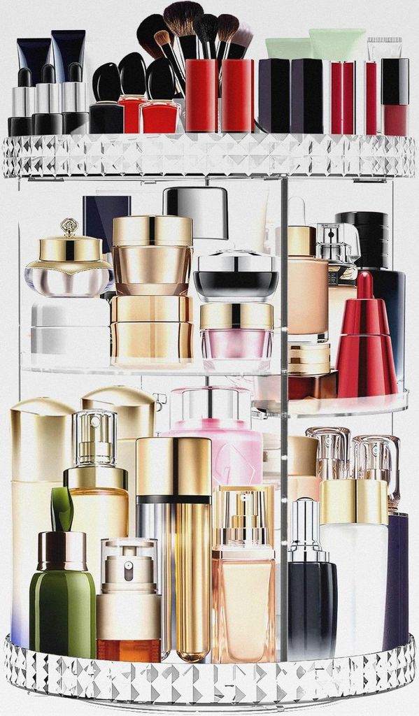 360° Drehbar Make Up Kosmetik Organizer, 6 Verstellbare Ebenen Große Kapazität Makeup Organizers, Schmink Aufbewahrung für Schminktisch Schlafz...