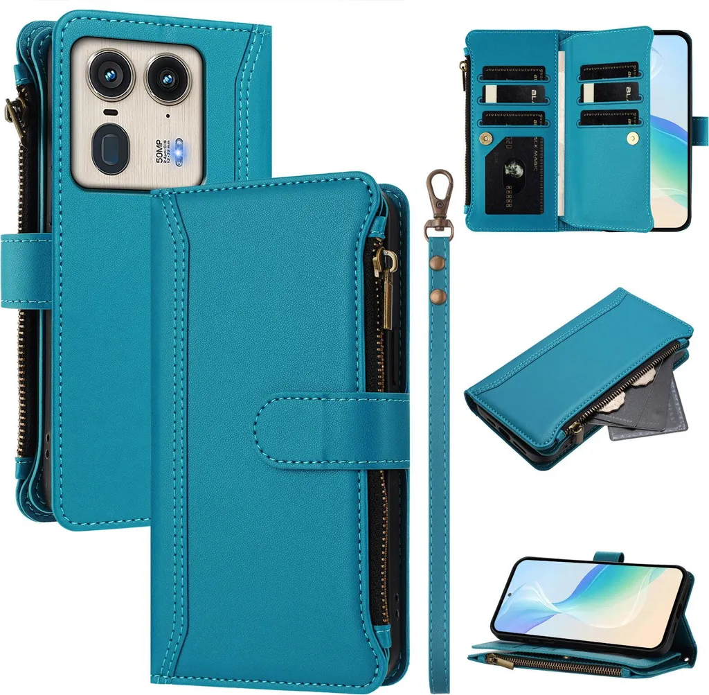 Portafoglio Premium Motorola Moto Edge 50 Ultra - Pelle PU Blu Lago