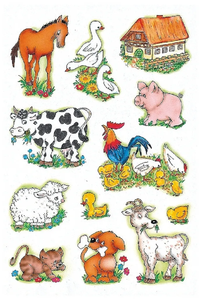 Adesivi Fattoria per Bambini - 30 Etichette Colorate per Scuola e Gioco