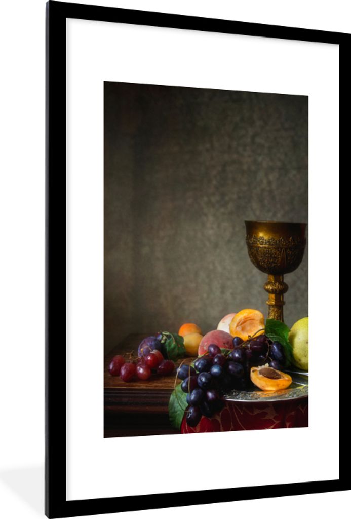 MuchoWow Gerahmtes Poster Rustikal - Tisch - Obst - Stilleben - Tasse 60x90 cm - Poster mit Schwarzem Bilderrahmen Wandposter Rahmen Foto Bilder ...