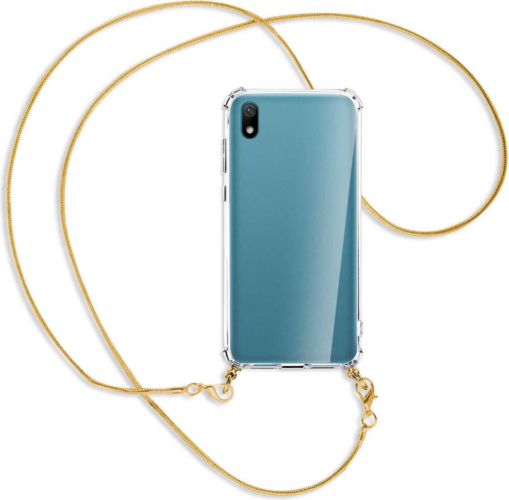 Handykette Backcover-Schutzhülle mit Band (Metall goldfarben) für Huawei Y5 2019 - goldfarbene Kette Snake