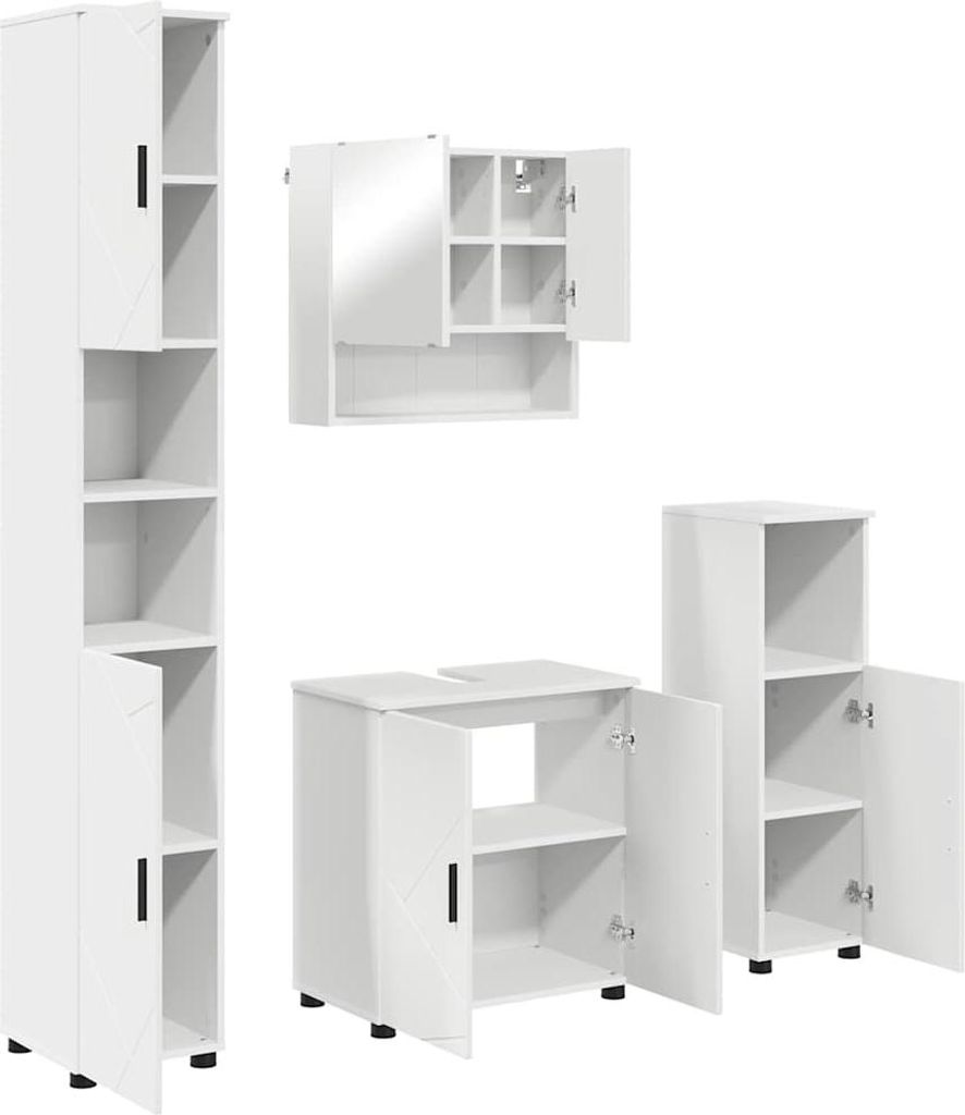 vidaXL Badezimmermöbel-Set mit Tür 4 pcs Weiß Holzwerkstoff & Metall