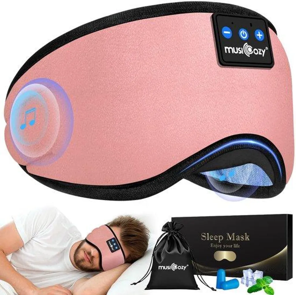 Masque de sommeil avec écouteurs Bluetooth pour dormir calme en rose