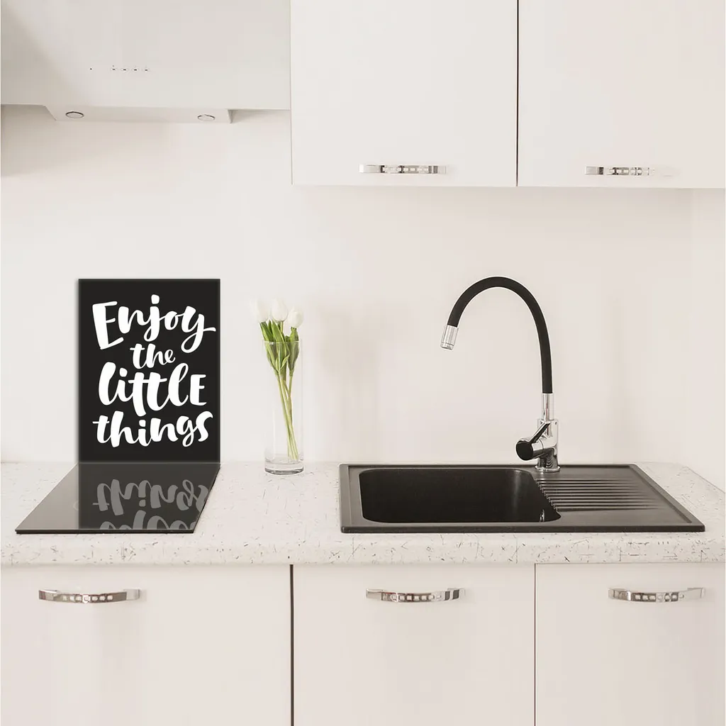 Copertura Piano Cottura 40x52 Ceramica e Vetro - Tagliere Decorativo Nero - 3